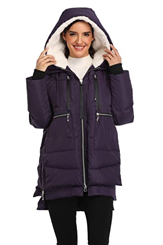 VOGMATE Damen Daunenjacke mit Kapuze Winter Dicke warme Daunenjacke Winddichter Mantel für Damen,Dunkelviolett 3XL von VOGMATE