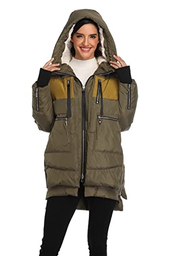 VOGMATE Damen Daunenjacke mit Kapuze Winter Dicke warme Daunenjacke Winddichter Mantel für Damen,Erbsengrün S von VOGMATE