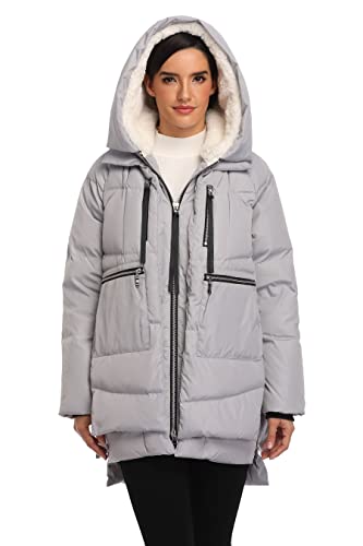 VOGMATE Damen Daunenjacke mit Kapuze Winter Dicke warme Daunenjacke Winddichter Mantel für Damen,Grau 2XL von VOGMATE