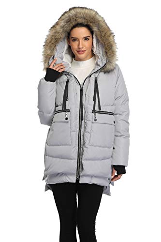 VOGMATE Damen Daunenjacke mit Kapuze Winter Dicke warme Daunenjacke Winddichter Mantel für Damen,Grau4 M von VOGMATE