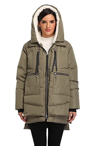 VOGMATE Damen Daunenjacke mit Kapuze Winter Dicke warme Daunenjacke Winddichter Mantel für Damen,Grün L von VOGMATE