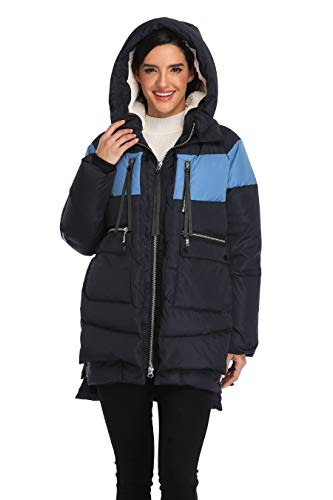 VOGMATE Damen Daunenjacke mit Kapuze Winter Dicke warme Daunenjacke Winddichter Mantel für Damen,Marineblau L von VOGMATE