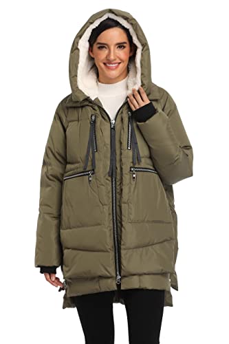 VOGMATE Damen Daunenjacke mit Kapuze Winter Dicke warme Daunenjacke Winddichter Mantel für Damen,Olive M von VOGMATE