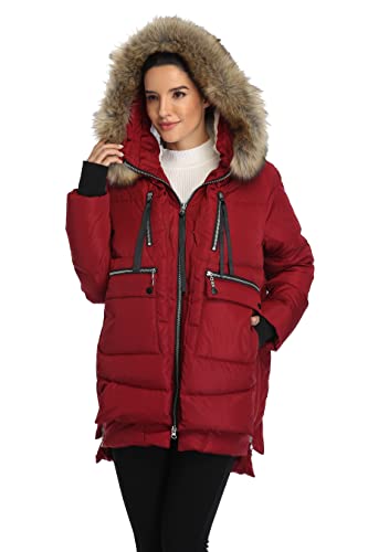 VOGMATE Damen Daunenjacke mit Kapuze Winter Dicke warme Daunenjacke Winddichter Mantel für Damen,Wein4 S von VOGMATE