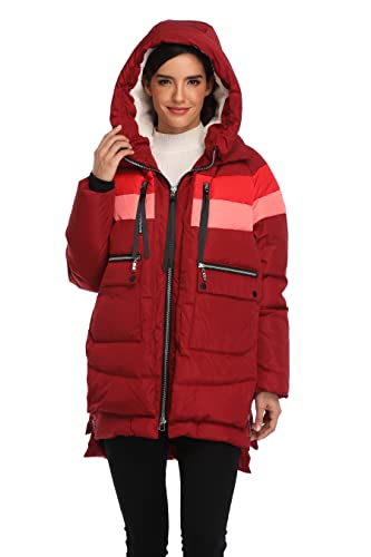 VOGMATE Damen Daunenjacke mit Kapuze Winter Dicke warme Daunenjacke Winddichter Mantel für Damen,Weinrosa L von VOGMATE