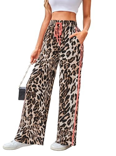 VOGMATE Hose Damen Jogginghose Weites Bein Sporthose Yogahose Sweatpants Y2K Leopardenmuster Freizeithose Trainingshose High Waist Trousers for Women von VOGMATE