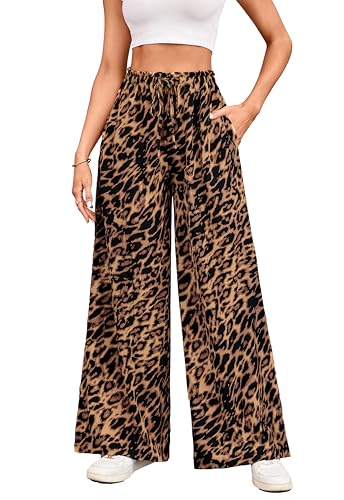 VOGMATE Hose Damen Wide Leg Culottes Hosen Schicke Y2K Leopardenmuster Freizeithose Bequeme Trainingshose Leicht und Elegant Elastischer von VOGMATE