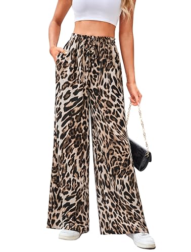 VOGMATE Hose Damen Wide Leg Culottes Hosen Schicke Y2K Leopardenmuster Freizeithose Bequeme Trainingshose Leicht und Elegant Elastischer von VOGMATE