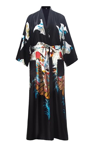 VOGMATE Kimono Bademantel Damen Lang XL Große Größen Satin Morgenmantel Leicht Japanisch Kimono Yukata Pagode Champagner von VOGMATE