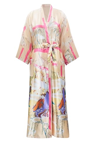 VOGMATE Kimono Bademantel Damen Lang XXL Große Größen Satin Morgenmantel Leicht Japanisch Kimono Yukata Sakura Ukiyoe Champagner VOGMATE Kimono Bademantel Damen Lang XXL Große Größen Satin Morgenmantel Leicht Japanisch Kimono Yukata Sakura Ukiyoe Champagner von VOGMATE