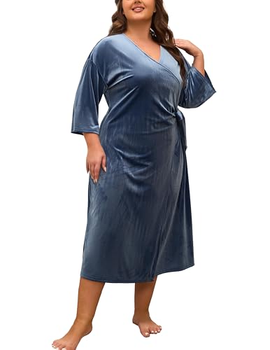 VOGMATE Morgenmantel Damen Große Größen Dünn Frottee Luxus Samt Bademantel Lang Leichter Übergröße Hausmantel Elegant Bathrobe for Women von VOGMATE