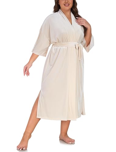 VOGMATE Morgenmantel Damen Große Größen Dünn Frottee Samt Lang Leichter Bademantel Kuschelig Übergröße Hausmantel Bathrobe for Women von VOGMATE