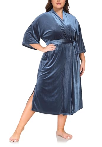 VOGMATE Morgenmantel Damen Große Größen Dünn Frottee Samt Lang Leichter Bademantel Kuschelig Übergröße Hausmantel Bathrobe for Women von VOGMATE