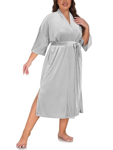 VOGMATE Morgenmantel Damen Große Größen Dünn Frottee Samt Lang Leichter Bademantel Kuschelig Übergröße Hausmantel Bathrobe for Women von VOGMATE