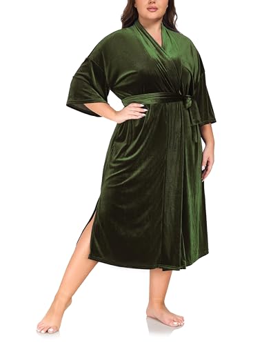 VOGMATE Morgenmantel Damen Große Größen Dünn Frottee Samt Lang Leichter Bademantel Kuschelig Übergröße Hausmantel Bathrobe for Women von VOGMATE