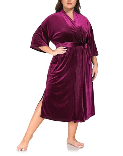 VOGMATE Morgenmantel Damen Große Größen Dünn Frottee Samt Lang Leichter Bademantel Kuschelig Übergröße Hausmantel Bathrobe for Women von VOGMATE