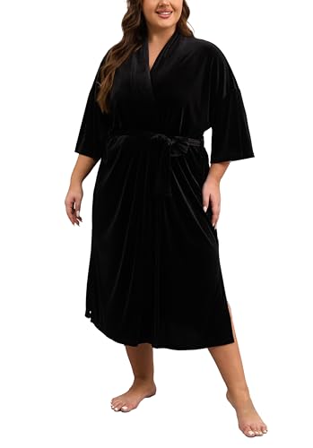 VOGMATE Morgenmantel Damen Große Größen Dünn Frottee Samt Lang Leichter Bademantel Kuschelig Übergröße Hausmantel Bathrobe for Women von VOGMATE