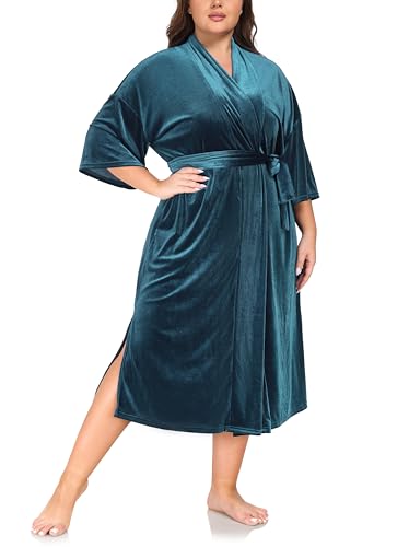 VOGMATE Morgenmantel Damen Große Größen Dünn Frottee Samt Lang Leichter Bademantel Kuschelig Übergröße Hausmantel Bathrobe for Women von VOGMATE