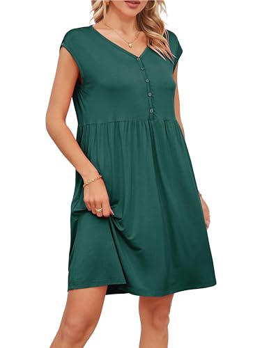 VOGMATE Nachthemd Damen Ärmelloses Sexy Kurz Negligee mit Knopfleiste V-Ausschnitt Schlafkleid Nachtkleid Sleepshirt Grün M von VOGMATE