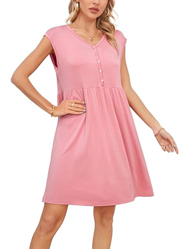 VOGMATE Nachthemd Damen Ärmelloses Sexy Kurz Negligee mit Knopfleiste V-Ausschnitt Schlafkleid Nachtkleid Sleepshirt Rosa L VOGMATE Nachthemd Damen Ärmelloses Sexy Kurz Negligee mit Knopfleiste V-Ausschnitt Schlafkleid Nachtkleid Sleepshirt Rosa L von VOGMATE