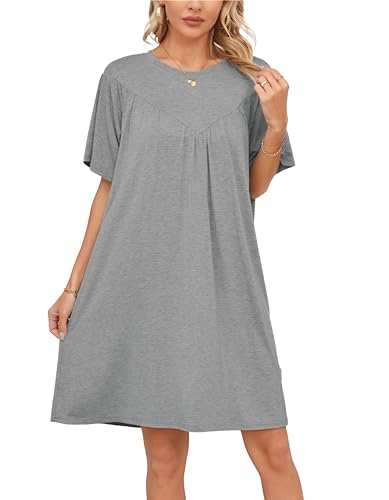 VOGMATE Nachthemd Damen Kurzarm Loses T-Shirt Oversize Schlafkleid Negligee Nachtkleid Große Größen Sleepshirt Licht Grau XL von VOGMATE