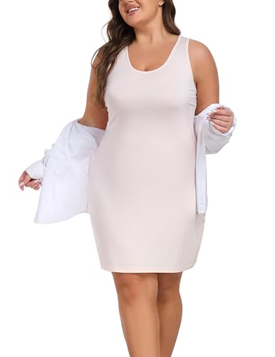 VOGMATE Tank Kleid Kurz Damen Große Größen Kleider Sommer Ärmellos Knielang Freizeitkleid Sundress Aprikose 3XL von VOGMATE