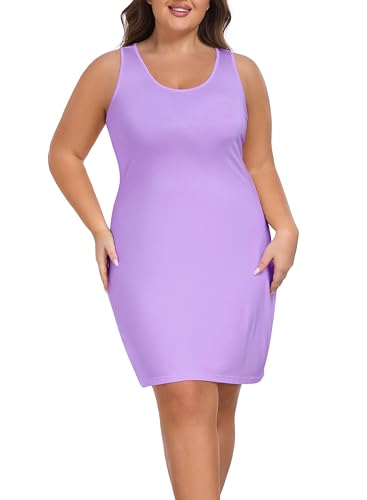 VOGMATE Tank Kleid Kurz Damen Große Größen Kleider Sommer Ärmellos Knielang Freizeitkleid Sundress Lavendel XXL von VOGMATE