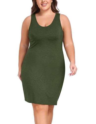 VOGMATE Tank Kleid Kurz Damen Große Größen Kleider Sommer Ärmellos Knielang Freizeitkleid Sundress Olive XL VOGMATE Tank Kleid Kurz Damen Große Größen Kleider Sommer Ärmellos Knielang Freizeitkleid Sundress Olive XL von VOGMATE