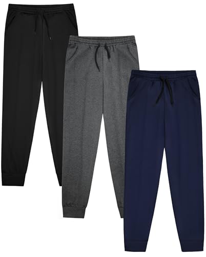 VOGRYE 3er-Pack: Mädchen Dry-Fit Jogger Sweatpants Soft Active Athletic Kinder Jogger mit Taschen & Kordelzug, Schwarz, Dunkelgrau, Marineblau, 9 Jahre von VOGRYE