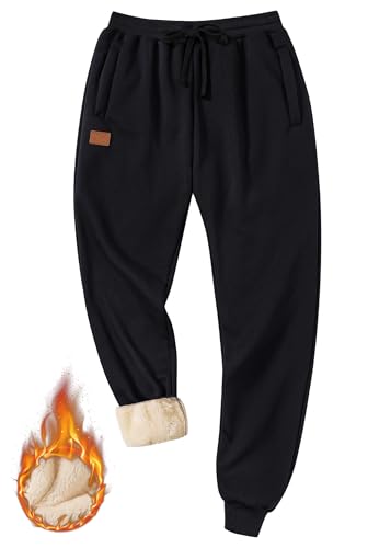 VOGSTART Herren Cold Weather Jogger Comfy Pant Winter Fleece Lined Sherpa Active Running Sweatpant Schwarz M von VOGSTART