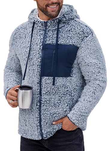 VOGSTART Herren Sherpa Fleece Kapuzenjacke Warmes Teddy Material Voller Reißverschluss Mit Praktischen Taschen Für Alltag M von VOGSTART