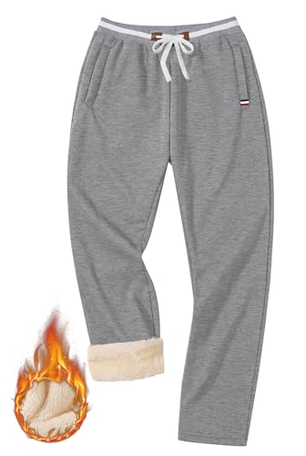 VOGSTART Herren Heavyweight Jogger Warme Jogginghose Stretch Tasche Winter Dicke Outdoorhose Hellgrau L von VOGSTART
