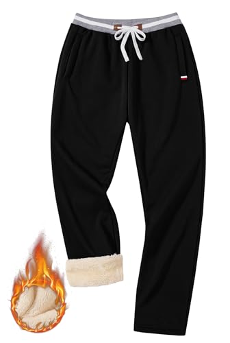 VOGSTART Herren Kaltwetter Jogginghose Gerade Manschetten Hose Sherpa Fleece gefüttert Thermal Running Active Jogger Schwarz M von VOGSTART