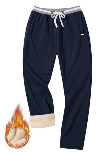 VOGSTART Herren Lounge Pants Athletic Jogger Fleece gefüttert Sherpa Active Thermal Laufjogginghose Marineblau XXL von VOGSTART
