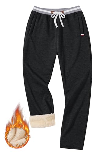 VOGSTART Herren Open Bottom Sweatpant Fuzzy Pants Thermal Running Stretch Active Pocket Jogger Dark Gray XXL von VOGSTART