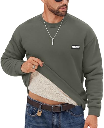 VOGSTART Herren Sherpa Liniert Sweatshirt Daily Spielpassung Winter Pullover Grundlegend Langarm Crewneck Hoodie Armeegrün XXL von VOGSTART