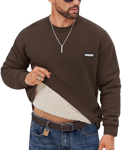VOGSTART Herren Sherpa Liniert Sweatshirt Daily Spielpassung Winter Pullover Grundlegend Langarm Crewneck Hoodie Braun XXL VOGSTART Herren Sherpa Liniert Sweatshirt Daily Spielpassung Winter Pullover Grundlegend Langarm Crewneck Hoodie Braun XXL von VOGSTART