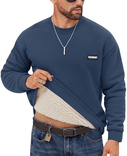 VOGSTART Herren Sherpa Liniert Sweatshirt Daily Spielpassung Winter Pullover Grundlegend Top Langarm Crewneck Hoodie Blau XXL von VOGSTART