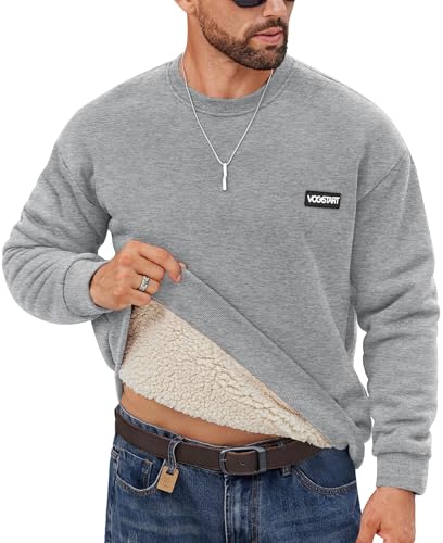 VOGSTART Herren Sherpa Liniert Sweatshirt Daily Spielpassung Winter Pullover Grundlegend Top Langarm Crewneck Hoodie Grau XXL von VOGSTART