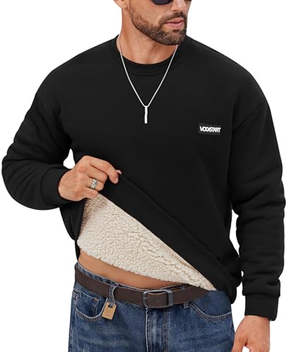 VOGSTART Herren Sherpa Liniert Sweatshirt Daily Spielpassung Winter Pullover Grundlegend Top Langarm Crewneck Hoodie Schwarz XXL von VOGSTART
