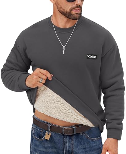VOGSTART Herren Fleece Gefüttertes Pullover Sweatshirt Regular Fit Thermo Langarm Dunkelgrau S Weich und gemütlich für Wintertage von VOGSTART