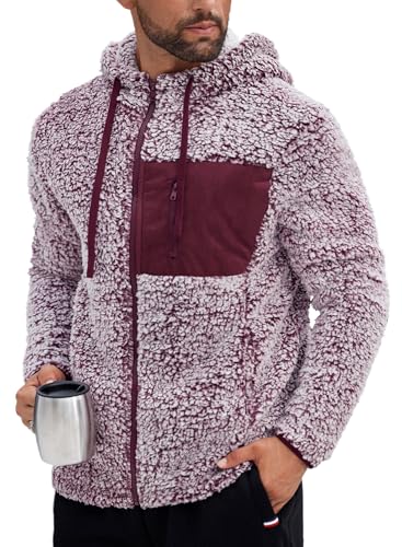 VOGSTART Herren Sherpa Unscharf Manteligan Patchwork Zip Up Langärmelig Pullover Warm Flauschig Kapuze Sweatshirt Fall Winter Jacke M von VOGSTART