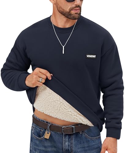 Herren Vlies Liniert Sweatshirt Spielpassung Herbst Pullover Überschnittene Schulter Langarm Crewneck Hoodie Kriegsmarine M von VOGSTART