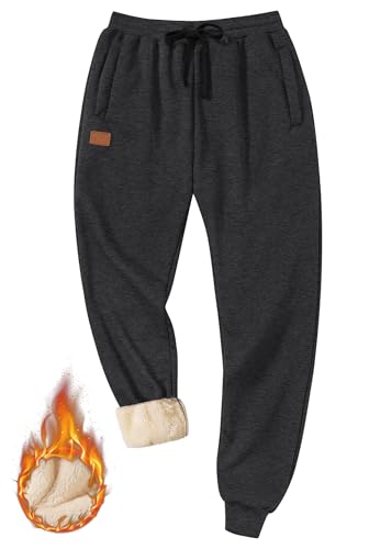 VOGSTART Männer Soft Sweatpant Drawstring Jogger Pocket Thermal Thick Outdoor Sherpa Pant Dunkelgrau XXL von VOGSTART