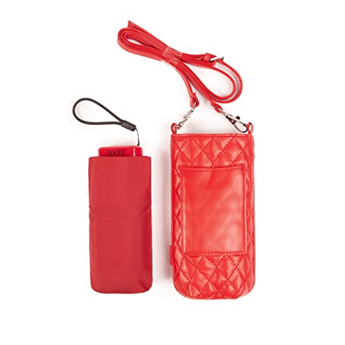Micromini-Faltregenschirm für Frauen VOGUE, elegant, schlank und ultraleicht. Mit Smartphone-Tasche. Ideal als Geschenk. Winddichtes System (Wind Proof), UV-Sonnenschutz. (Rot) von VOGUE