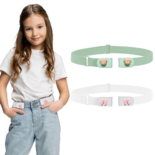 2er-Pack elastische Mädchengürtel, verstellbare Stretchgürtel, unsichtbarer Kindergürtel, süßer Jungen- und Mädchen-Stretch-Taillengürtel für Kleider, Jeans, Hosen und den Alltag (grün und weiß) von VOGVOR