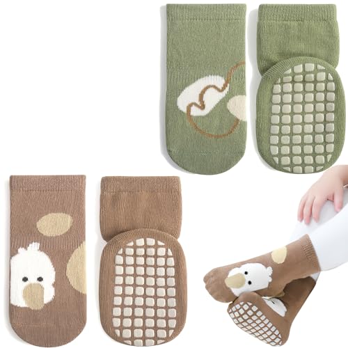 Babysocken für Mädchen und Jungen, Babysocken mit Griffen, rutschfeste Babysocken für Mädchen, Tiere, Kleinkindsocken, Cartoon-Kinder-Anti-Rutsch-Socken, Baumwoll-Babysocken für Jungen (2 Muster) von VOGVOR