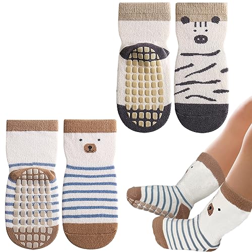 VOGVOR Babysocken für Mädchen und Jungen, Babysocken mit Griffen, rutschfeste Babysocken für Mädchen, Tiere, Kleinkindsocken, Cartoon-Anti-Rutsch-Socken, Baumwoll-Babysocken für Jungen von VOGVOR