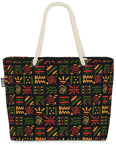 VOID Afrika Indigen Muster Symbole Strandtasche Shopper 58x38x16cm 23L XXL Einkaufstasche Tasche Reisetasche Beach Bag von VOID