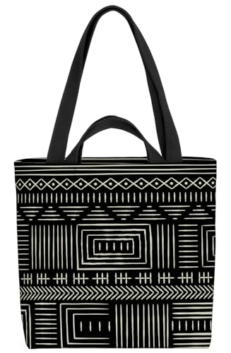 VOID Afrika Tribal Schwarz Ethno Muster Tasche 33x33x14cm,15l Einkaufs-Beutel Shopper Einkaufs-Tasche Bag von VOID